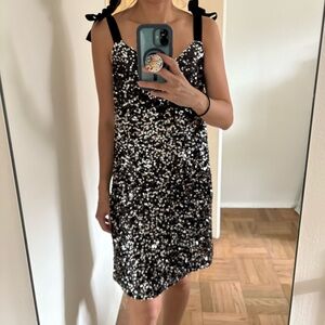 Elegant Black and White Sequin Wray Dress